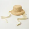 Шапки X239 Детская соломенная шляпа от солнца из рафии, тканая вручную лафитовая ретро плоская вершина со складными полями для мальчиков и девочек, дорожная кепка