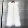 Women's Fur Long Vest Jacket Mongolia Sheep Women Colorful Warm Faux Plush Coats Autumn Winter Furry Outerwear Maxi Coat Windbreaker