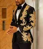 Abiti Blazer Solovedress Abito da uomo 2 pezzi Royal Blue Slim Shiny Glitter Gold Applique Prom Dress Jacket Party Comes Set J220906