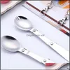 Spoons Stainless Steel Dinner Spoon Outdoors Portable Coffee Fork Fold Soup Ladle Boxes Dinnerware Kitchen Accessories Pretty 2 7Ys Dh1Xu