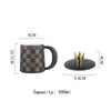 Tasse en céramique de 500ML avec couvercle et poignée, tasse en damier rétro pour café latte, thé, lait et cacao, cadeau créatif de noël, d'anniversaire