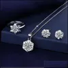 Ensembles de bijoux de mariage Ensemble de bijoux en diamant de laboratoire élégant 925 Sterling Sier fête anneaux de mariage boucles d'oreilles collier pour les femmes promesse Moiss Dh2Sk