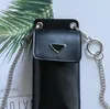 2023 Fashion Lady Designers Wallet Black Concise Messenger Detachable Chain Letter Triangle Logo Leather Mobile Phone Bag