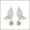 Charm Fashion Butterfly Earrings Jewelry Charm Designer Bride Wedding 925 Sterling Sier Post Yellow Blue AAA Zirconia Copper E DH25Q