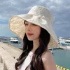 Wide Brim Hats Korean Version Of The Big Edge Fisherman Hat Women's Spring And Summer Sweet Pearl Lace Flowers Sunscreen Sunshade Bucket