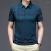 Polo da uomo T-shirt da uomo Summer Thin Breath Plaid T-shirt a maniche corte Maschile Business Casual Colletto rovesciato Abbigliamento slim