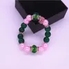 Bangle Drop Ship Sorority Organization Sign Quality 10MM Pink Green Beaded Elastic Bracelets Sisterhood Service Jewelry