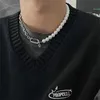 Ins Fashion Pearl Stitching Titanium stalen ketting ketting Niche Design American Hip Hop Street Men's Sieraden Accessoires