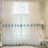 Curtain Blue Peony Embroidered Window Screening Tulle For Living Room European Restaurant Kichen Deacoration Sheer Panel MY541#3