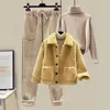 Women's Two Piece Pants Woman Warm Three Set Female Fashion Loose Sweater Lamb Wool Coats And Suit Ladies Casual Tracksuit Suits G393