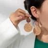 S3271 Fashion Jewelry Dangle Earrings For Women Vintage PU Leather Hollowed Out Carved Flower Round Wood Earrings
