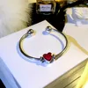 Red Love Heart Charm Braça de pulseira aberta conjunto com caixa original para Pandora autêntica jóias de designer de casamento de prata esterlina para mulheres amuletos de garotas Bracelets