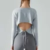 Tenue de Yoga pour femmes, haut ajouré avec sangle arrière, manches longues, body de course, ample, chemise de sport décontractée, LU-384