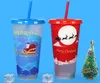 Creative Christmas Drinkware Cold Color Changing Plastic Cups Christmion Decoration Juice Cup With Lock och Straw SN4226