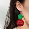 S3272 Christmas Dangle Earrings For Women Round PU Leather Christmas Tree Letters Wood Earrings