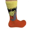 Chaussettes en coton pour hommes et femmes, couleur coton, mode, Style tendance, Art personnalisé, peinture à l'huile, Tube central rétro, automne et hiver