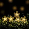 Strings 12/32M Solar Fence Lights String Garland Light Luces Led Decoracion Outdoor Lawn Patio 100 Sakura Flowers Lampa Solarna Lighting