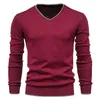 Suéteres para hombre 2022 nuevo 100% algodón pulóver V-Ne #39S suéter Color sólido manga larga otoño Delgado Casual Pull Cloing G221018