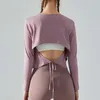 Tenue de Yoga pour femmes, haut ajouré avec sangle arrière, manches longues, body de course, ample, chemise de sport décontractée, LU-384