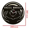 Wall Clocks Social Worker Sign Laser Cut Dual Layers Wooden Clock For Home Office Room Silent Movement Watch Business Appreciation Gift