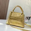 Borsa Capucines Borsa tote Borsa a tracolla da donna Modello coccodrillo Tracolla rimovibile in vera pelle Hardware dorato Borsa da donna a due dimensioni