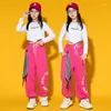 Bühne tragen Mädchen Jazz Dance Kleidung Für Crop Tops Rosa Jogginghose Lange Ärmeln Kpop Outfit Ballsaal Hip Hop Praxis Dancewear BL9292