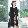 Casual jurken zomer elegante vintage vintage Chinese stijl jurk chiffon phoenix bloemen bedrukte vrouwen 5xl feest midi gewaad femme