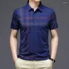 Polo da uomo T-shirt da uomo Summer Thin Breath Plaid T-shirt a maniche corte Maschile Business Casual Colletto rovesciato Abbigliamento slim