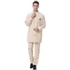 Men's Tracksuits Ramadan Men's Robe Two Piece Set Solid Color Loose Casual Suit Middle East Muslim Spring Summer 2022 Kaftan Moroccan