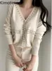 Women's Sweaters Kimotimo French Beaded Knitted Vest Women Vhals Rivets Long Sleeves Sweater Jacket 2022 Autumn Winter Elegant All Match Tops J220915