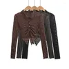 Women's Blouses Women Button Front Frilly Mesh Blouse