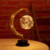 Décoration de fête en métal Led lune lumières avec lampe brillante boule Takraw fait à la main guirlande de lin naturel nuit Ramadan pays mariage