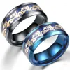 Cluster Rings Fashion 8mm Men's Stainless Steel Dragon Ring Wedding Band Jewelry Accessories Black/Blue Carbon Fiber For Men