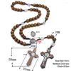 Colares pendentes Colar de Menwomen Songlong Christ Christ Wooden Beads 10mm Rosário Rosário Jóias de Cadeia Cruzada de Corda