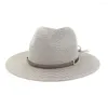 Szerokie brzegowe czapki 2022 Vintage Panama Hat Women Słomy Fedora Sun Sum Summer Beach Visor Cap Chapeau Cool Jazz Trilby