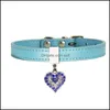 Hundehalsbänder, Leinen, Haustier-Hundehalsband mit Diamant-Herzglocke, modisches Pu-Leder, Katzenhalsbänder, kleiner Hals, verstellbarer Riemen, 39 P2 Drop D Dhrel