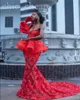 2022 Arabo Aso Ebi Red Mermaid Prom Dresses Pizzo elegante sera formale festa secondo ricevimento compleanno abiti di fidanzamento vestito ZJ778