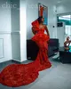2022 Arabo Aso Ebi Red Mermaid Prom Dresses Pizzo elegante sera formale festa secondo ricevimento compleanno abiti di fidanzamento vestito ZJ778