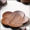 Mats Pads Black Mats Walnut Coaster Office Coffee Insat Solid Wood Creative Petal Cushion Cup Wooden Insating Coasters 41 M2 Drop Dhdba