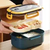 Portable Hermetic Lunch Box 2 Layer Grid Children Student Bento Box with Fork Spoon Leakproof Microwavable Prevent Odor School WLL1753