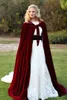 Enveloppez rouge long Velvet Christmas Hooded Cloak Bridal Capes Capes Winter Halloween Longueur du sol