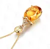 Naszyjniki wisiorek Anglang żółty kryształowy owalny kształt dla kobiet dziewczyna złoty ton choker łańcuch biżuterii prezenty zaręczynowe