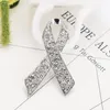 Brooches Silver Color White Rhinestones Ribbon Brooch Breast Cancer Awareness Pin Promotional Gift Wholesale