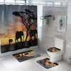 African Shower Curtain Cute Funny Elephant Non-Slip Rugs Toilet Lid Cover Bath Mat Carpet Set Bathroom Curtains with 12 Hooks 220429