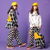 Stage Wear Kids Ballroom Hip Hop Dancing Outfits Checkered Shirt Cargo Pants Girls Jazz Dance Costume Rave Clothes