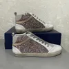 Designer High Top Casual Shoes Mid Star Slide Golden leather With Stud And pearl Suede Glitter Sneaker Men Women Luxury distressed Leopard Print