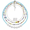 Choker Boho Seed Bead Chokers 3pcs Smile Charms Fleurs colorées Perles Colliers de perles faits à la main pour fête d'anniversaire