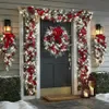 Exklusiv juldekoration kransuppsättning flocking girland dörr hängande prydnad för hem trädgård nyårsfestival layout