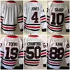 Uomo Hockey su ghiaccio 98 Maglie Connor Bedard 19 Maglia Jonathan Toews 4 Maglia Seth Jones Colore rosso nero bianco Retro uniforme sportiva vuota buona cucita per uomo