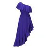 Casual Dresses 2022 Fashion Summer One Shoulder Ruffles Pleated Dress Solid Women Asymmetric Hem